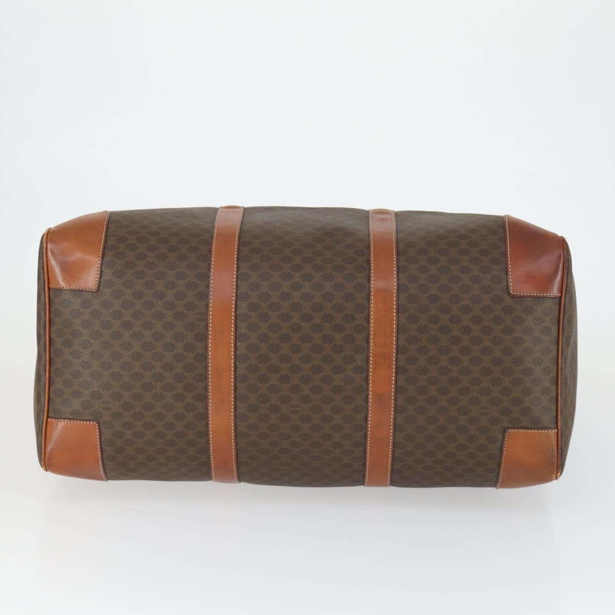 CELINE Macadam Canvas Boston Bag PVC Leather Brown Gold Auth 164768