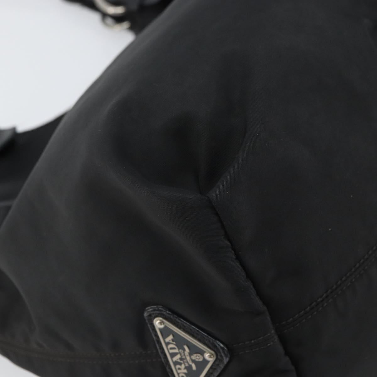 PRADA Hand Bag Nylon Black Silver Auth 164777