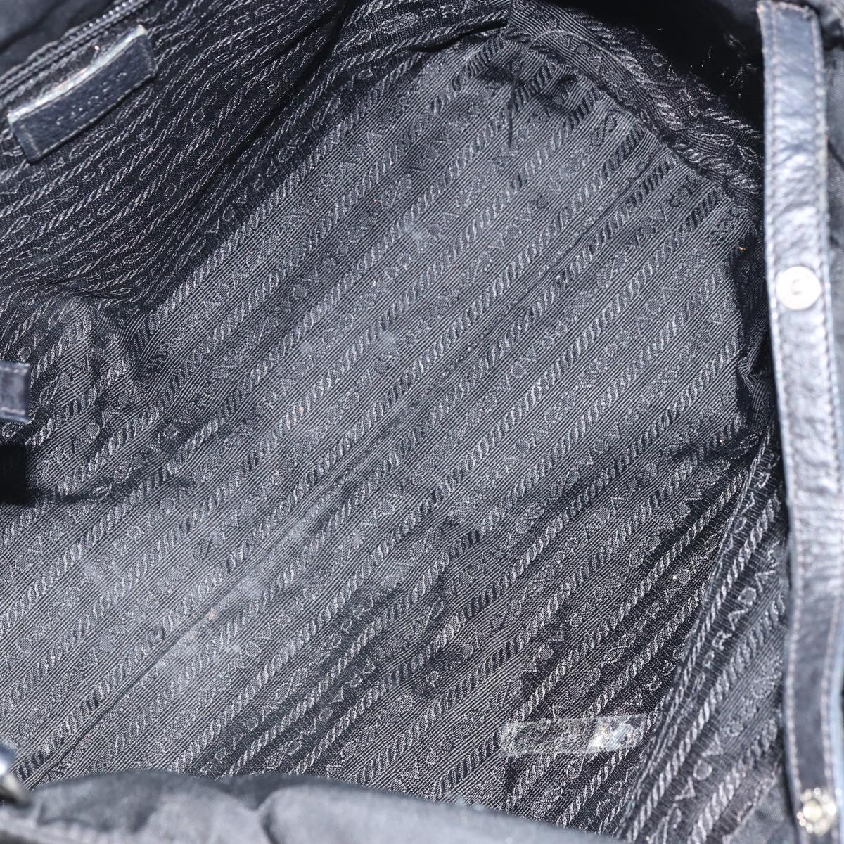 PRADA Hand Bag Nylon Black Silver Auth 164777