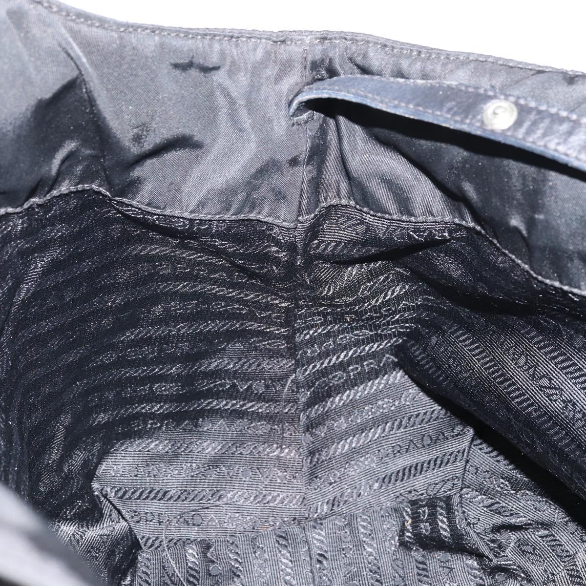 PRADA Hand Bag Nylon Black Silver Auth 164777