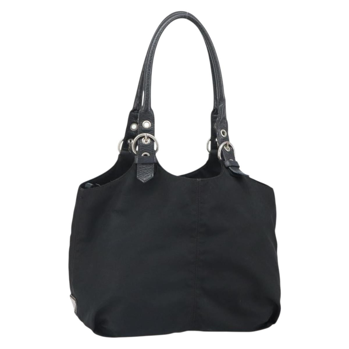 PRADA Hand Bag Nylon Black Silver Auth 164777