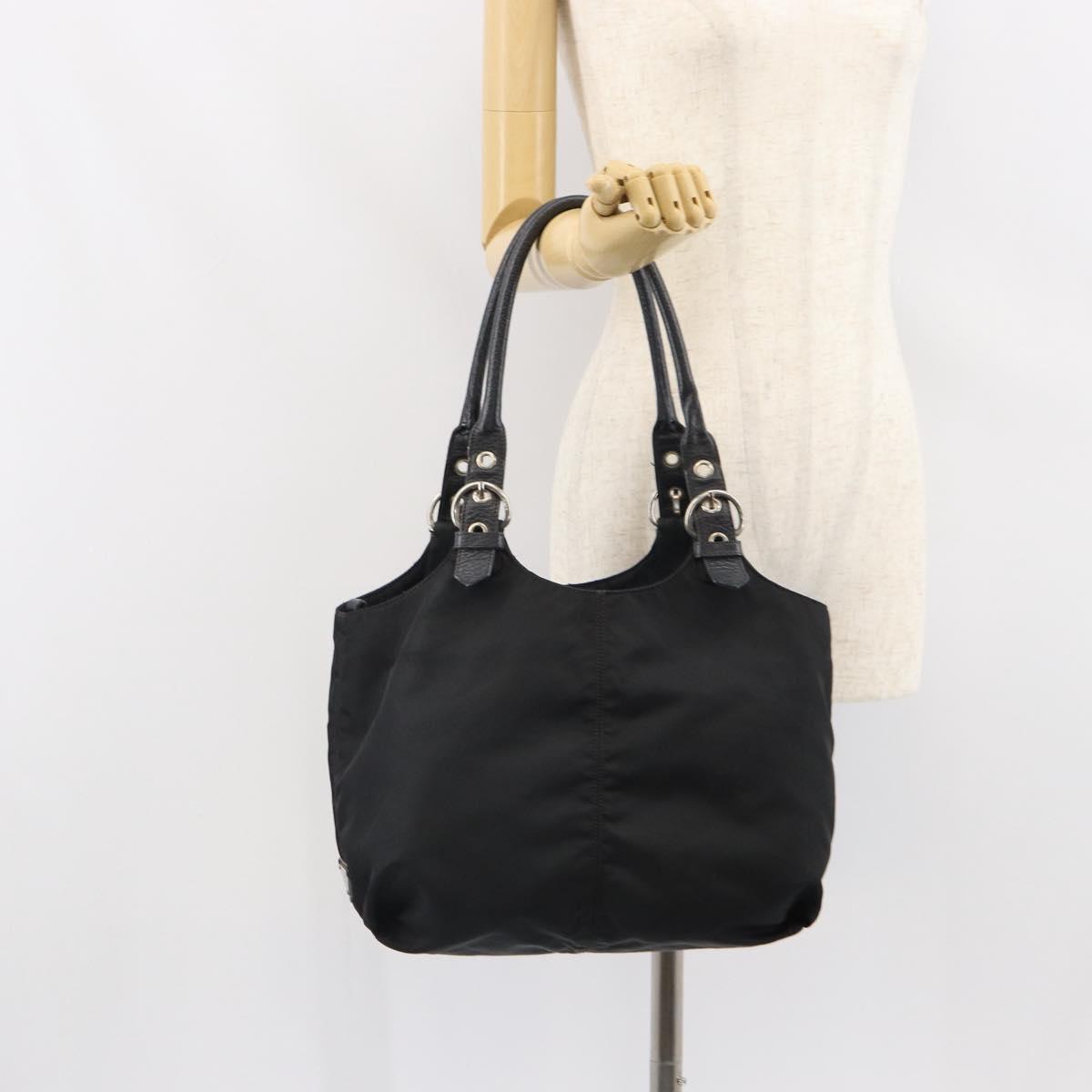 PRADA Hand Bag Nylon Black Silver Auth 164777