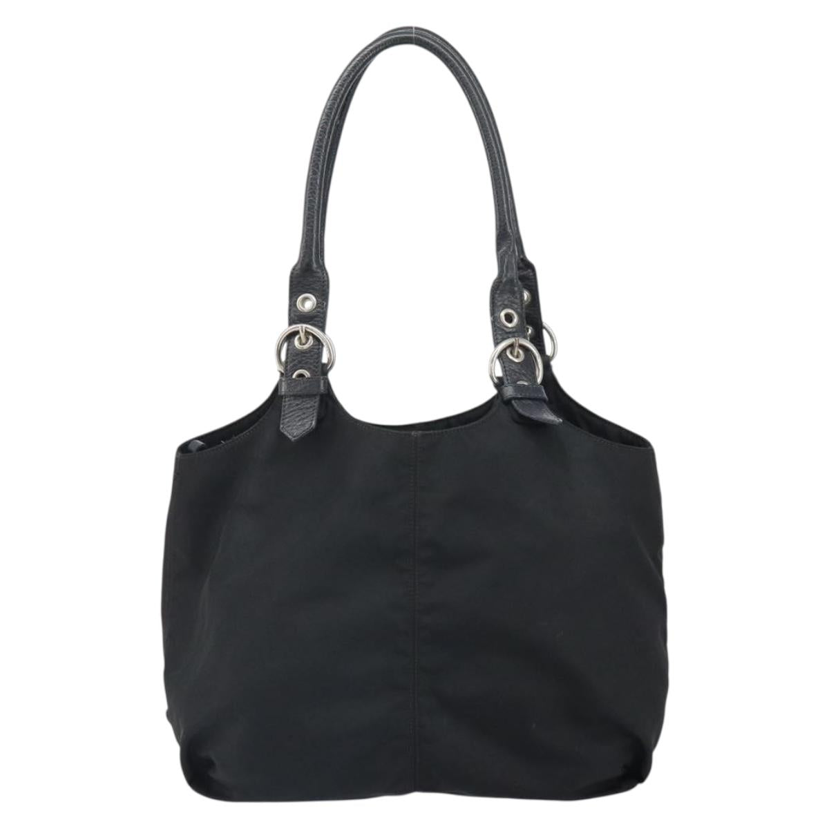 PRADA Hand Bag Nylon Black Silver Auth 164777