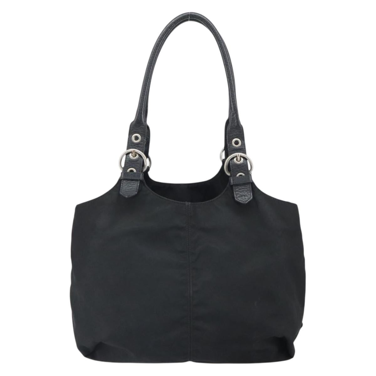 PRADA Hand Bag Nylon Black Silver Auth 164777
