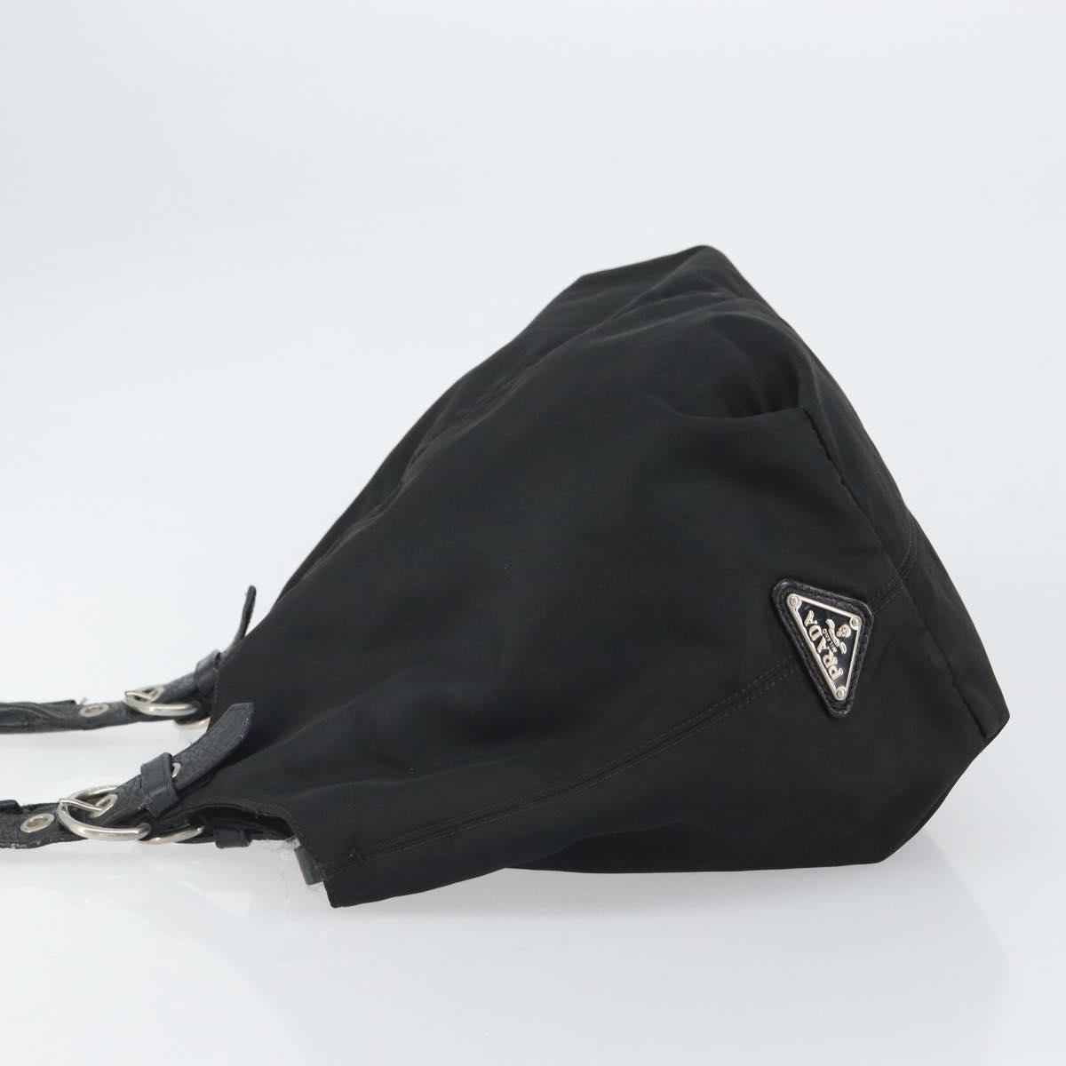 PRADA Hand Bag Nylon Black Silver Auth 164777