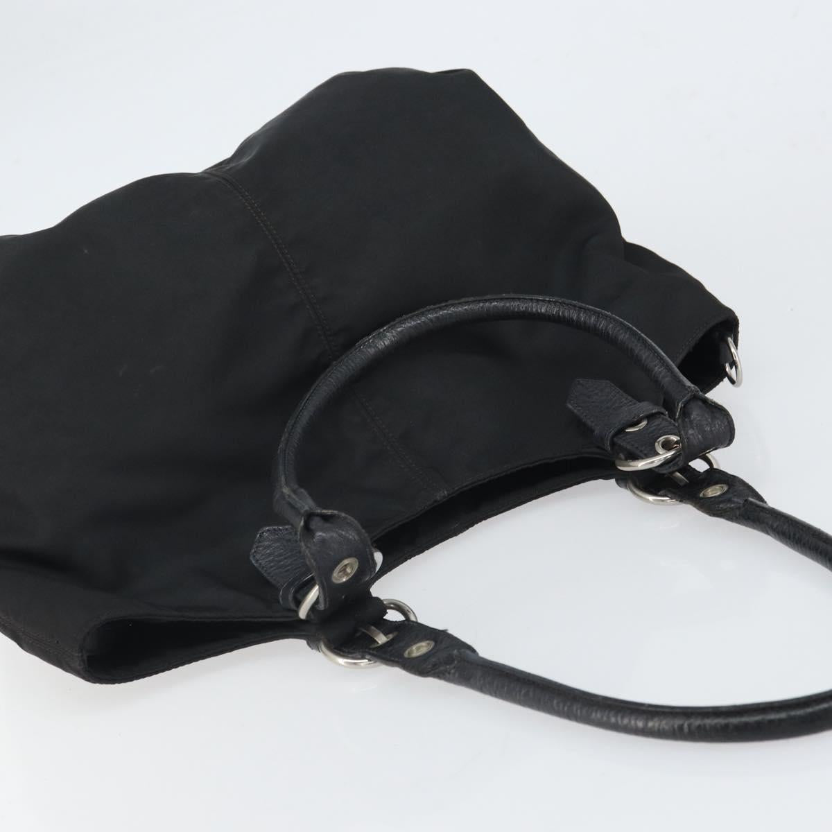PRADA Hand Bag Nylon Black Silver Auth 164777