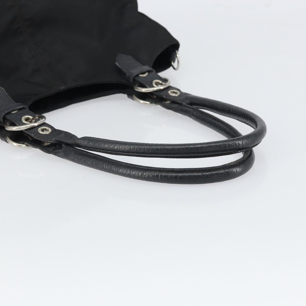 PRADA Hand Bag Nylon Black Silver Auth 164777