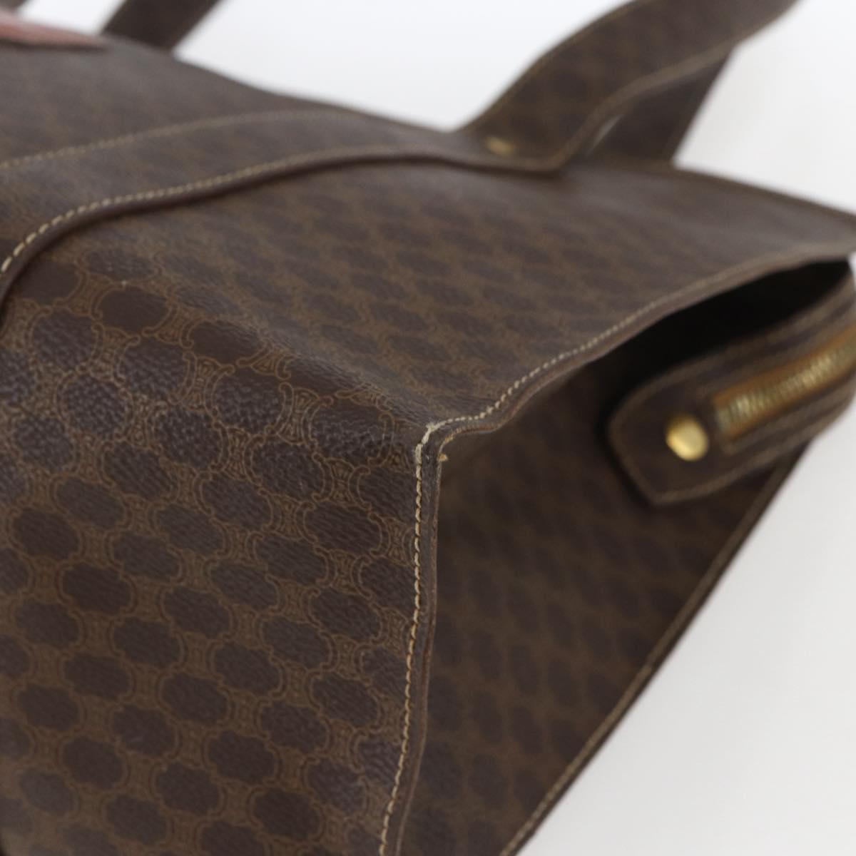 CELINE Macadam Canvas Tote Bag PVC Leather Brown Gold Auth 164781
