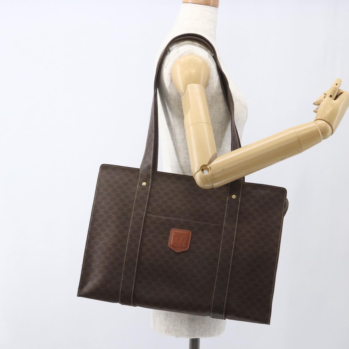 CELINE Macadam Canvas Tote Bag PVC Leather Brown Gold Auth 164781