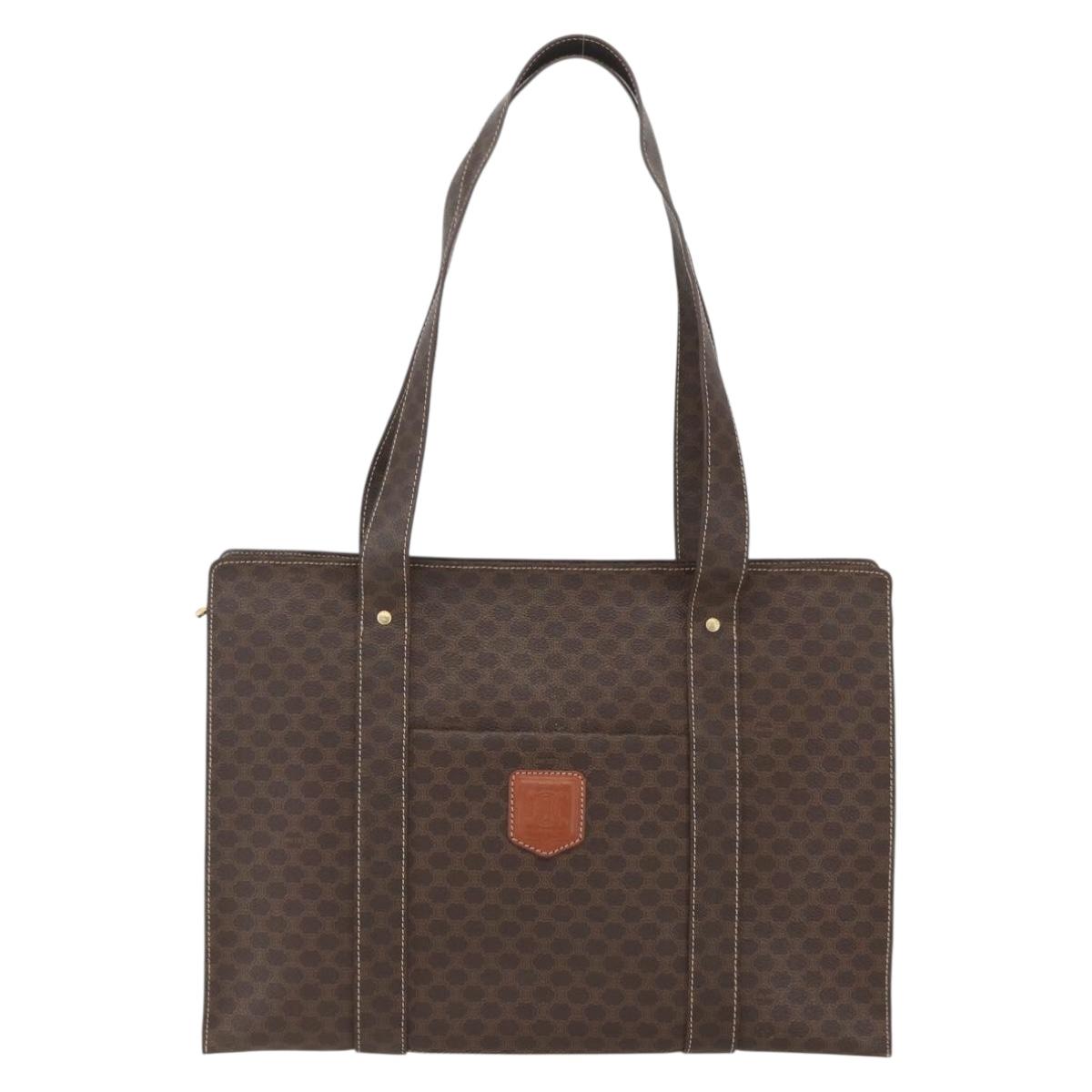 CELINE Macadam Canvas Tote Bag PVC Leather Brown Gold Auth 164781