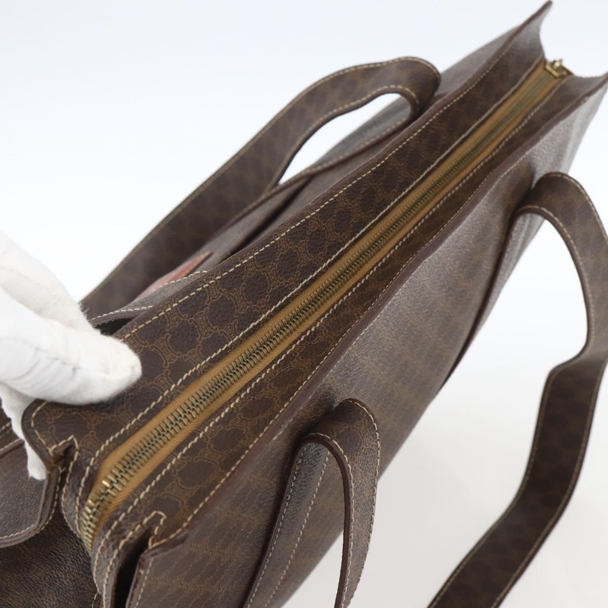 CELINE Macadam Canvas Tote Bag PVC Leather Brown Gold Auth 164781