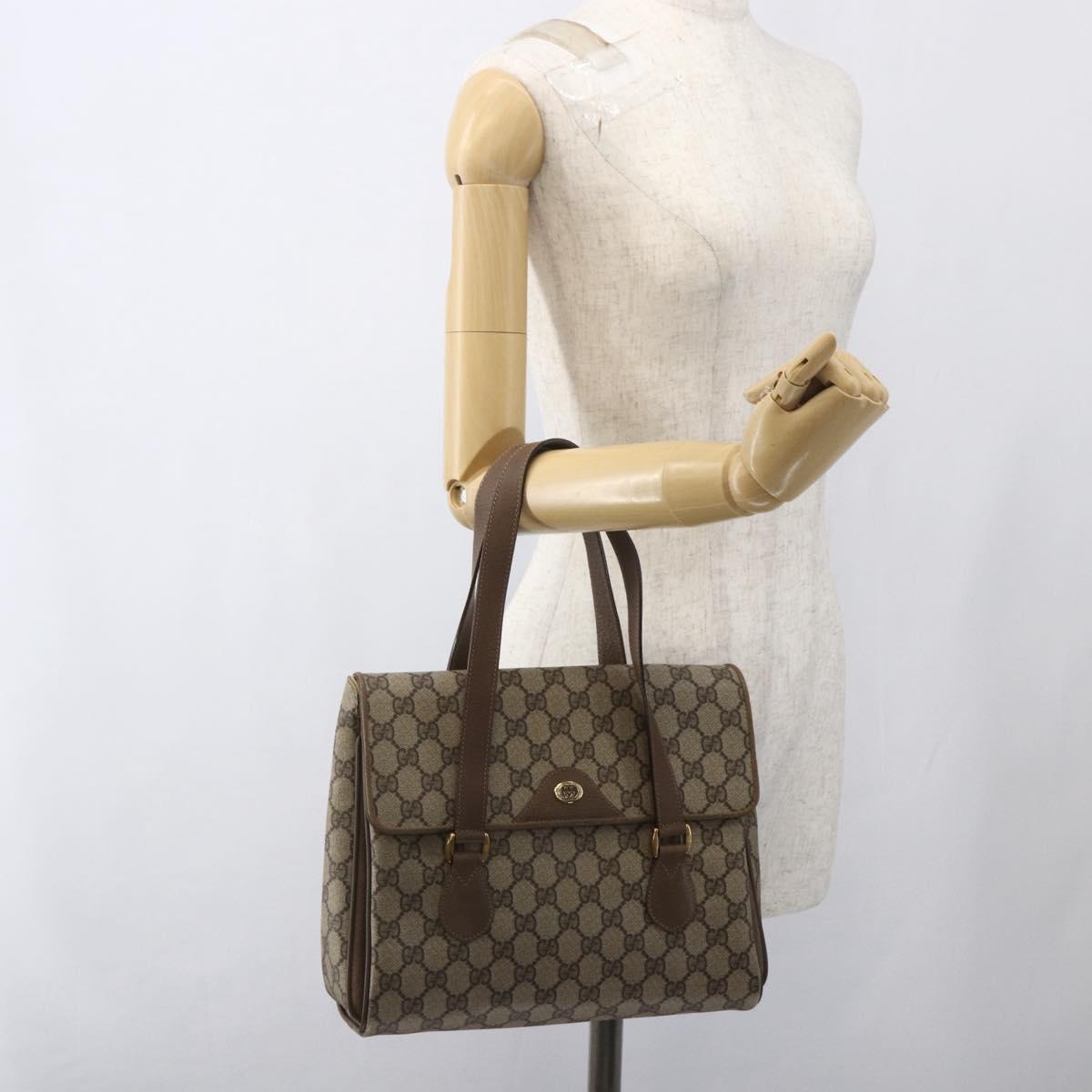 GUCCI GG Supreme Hand Bag PVC Beige Gold 116 02 080 Auth 164785