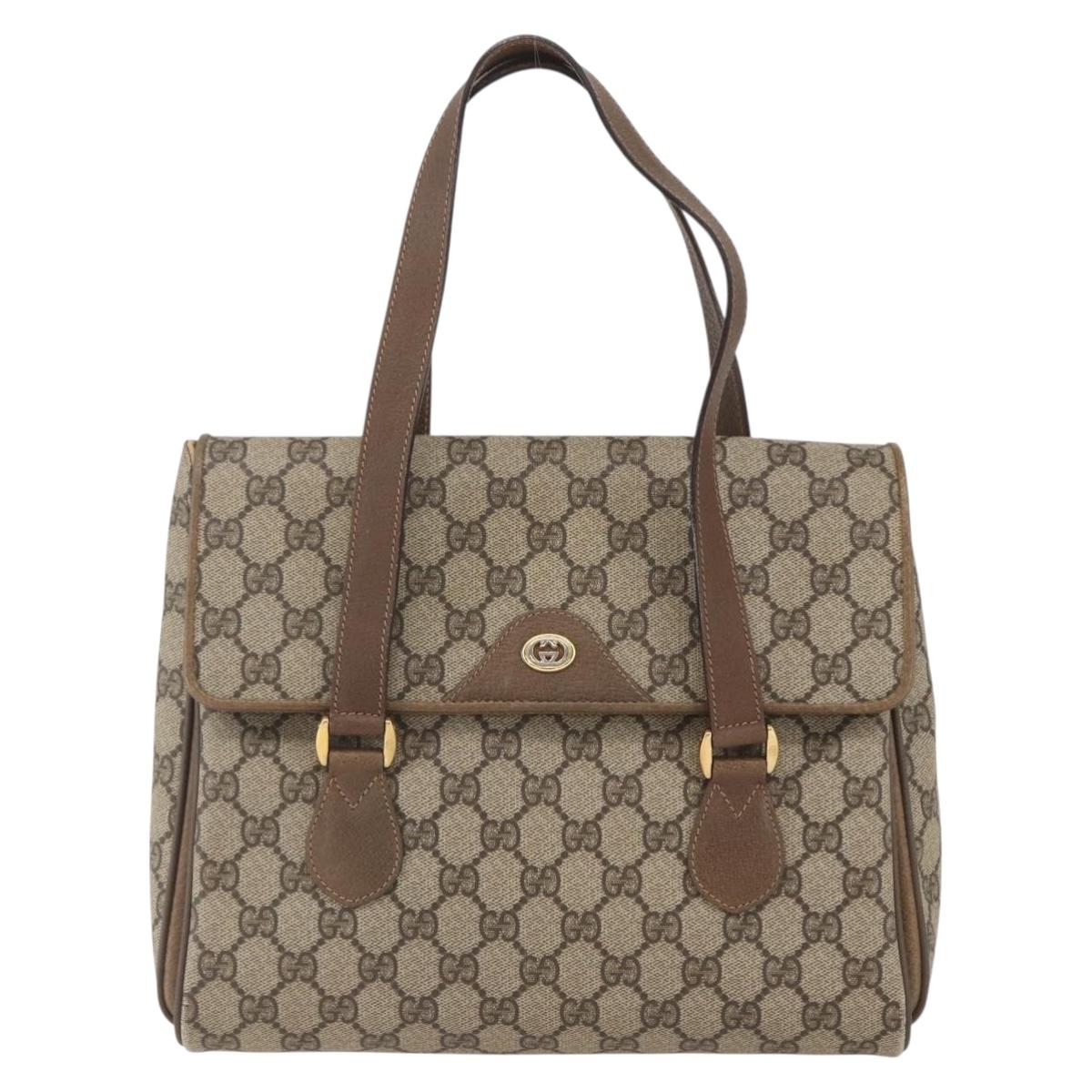 GUCCI GG Supreme Hand Bag PVC Beige Gold 116 02 080 Auth 164785