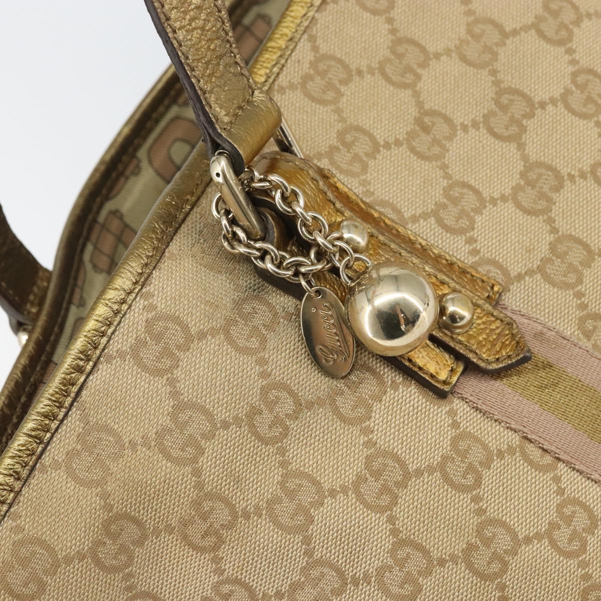 GUCCI GG Canvas Hand Bag Beige Gold 137396 Auth 164786