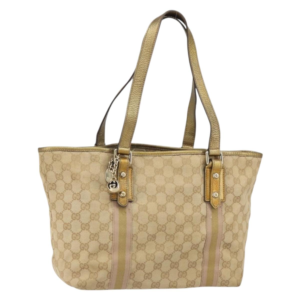 GUCCI GG Canvas Hand Bag Beige Gold 137396 Auth 164786