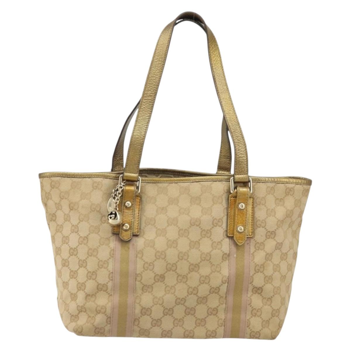 GUCCI GG Canvas Hand Bag Beige Gold 137396 Auth 164786