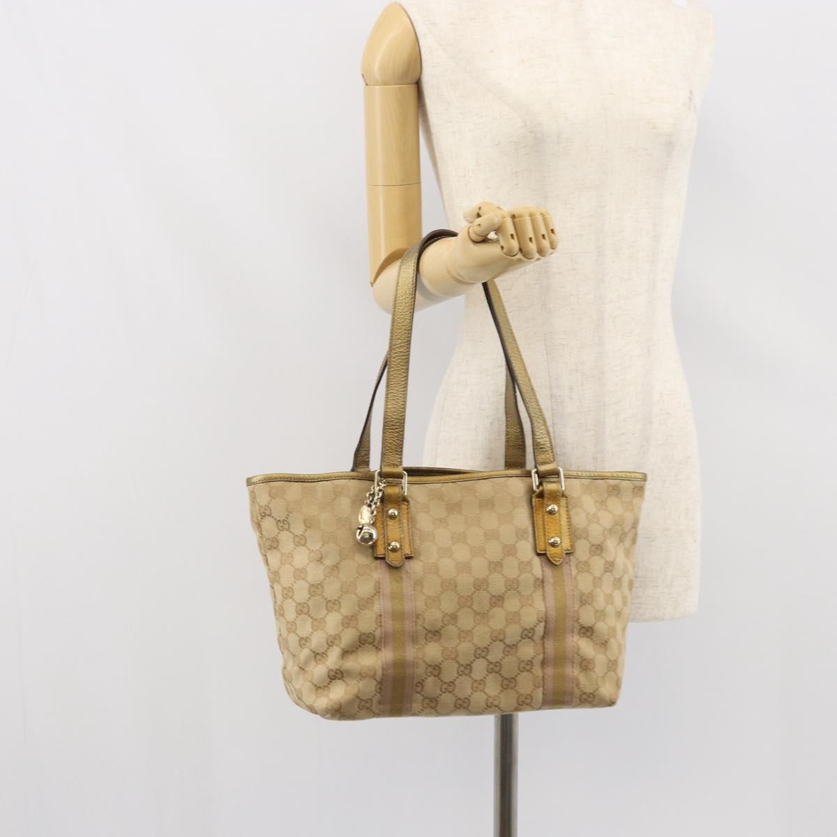 GUCCI GG Canvas Hand Bag Beige Gold 137396 Auth 164786