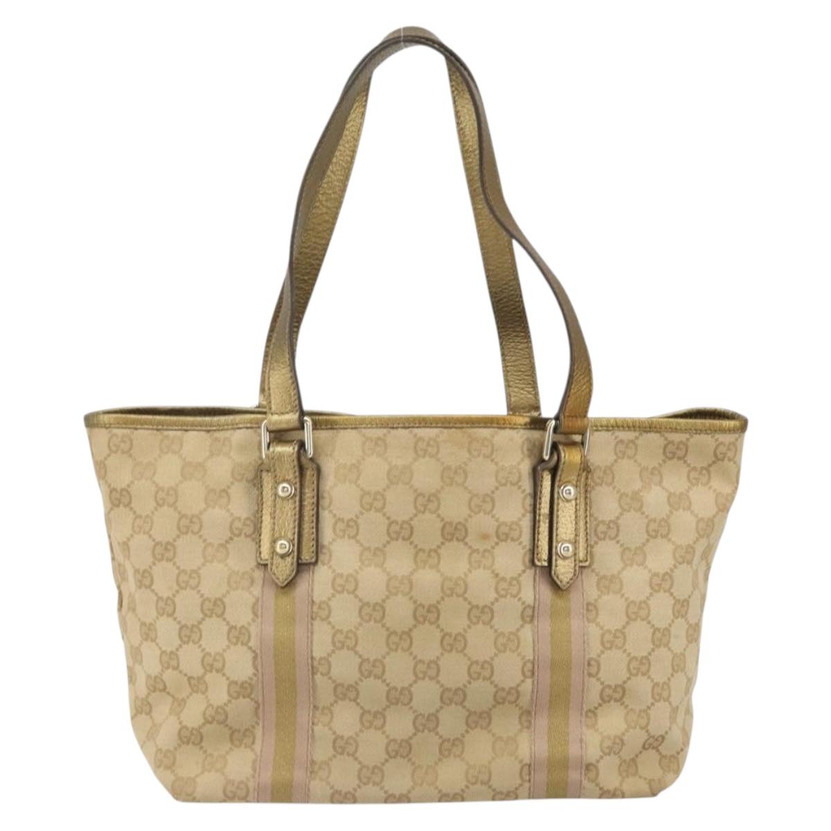 GUCCI GG Canvas Hand Bag Beige Gold 137396 Auth 164786