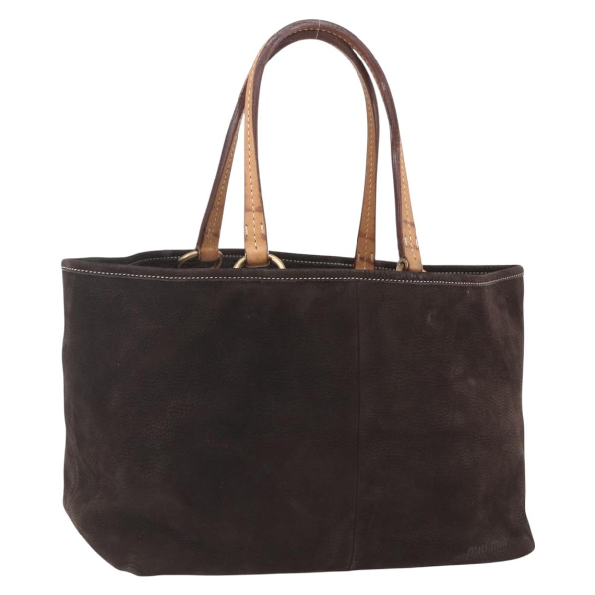 Miu Miu Tote Bag Suede Brown Gold Auth 164787V
