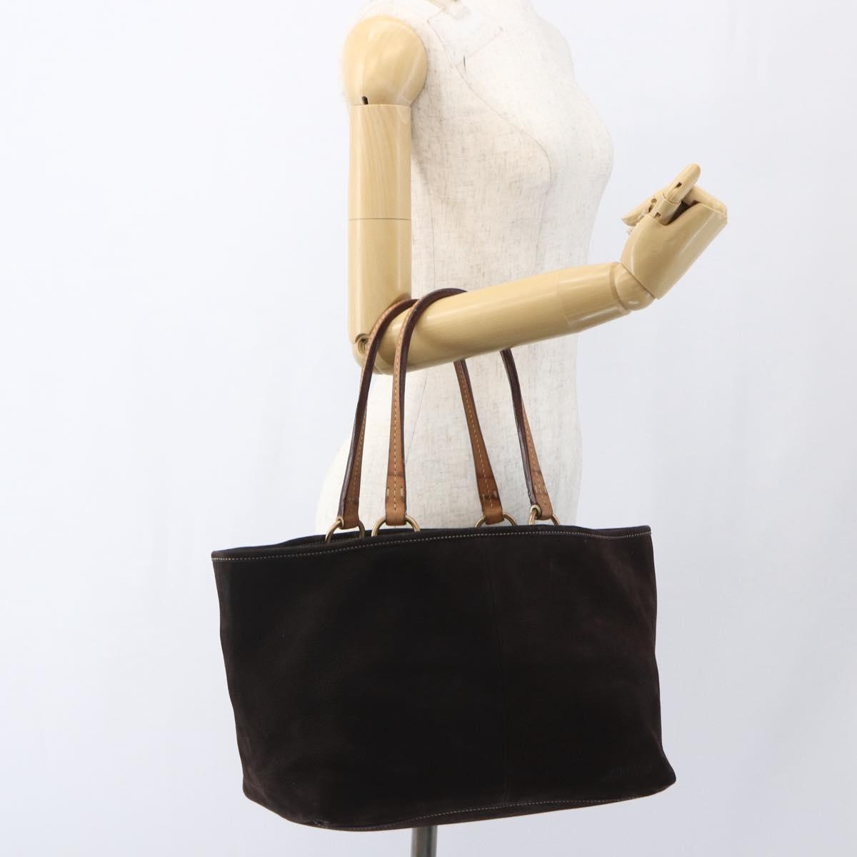 Miu Miu Tote Bag Suede Brown Gold Auth 164787V