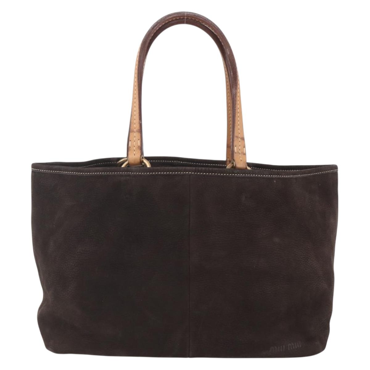Miu Miu Tote Bag Suede Brown Gold Auth 164787V