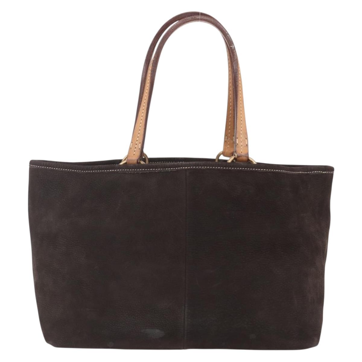 Miu Miu Tote Bag Suede Brown Gold Auth 164787V