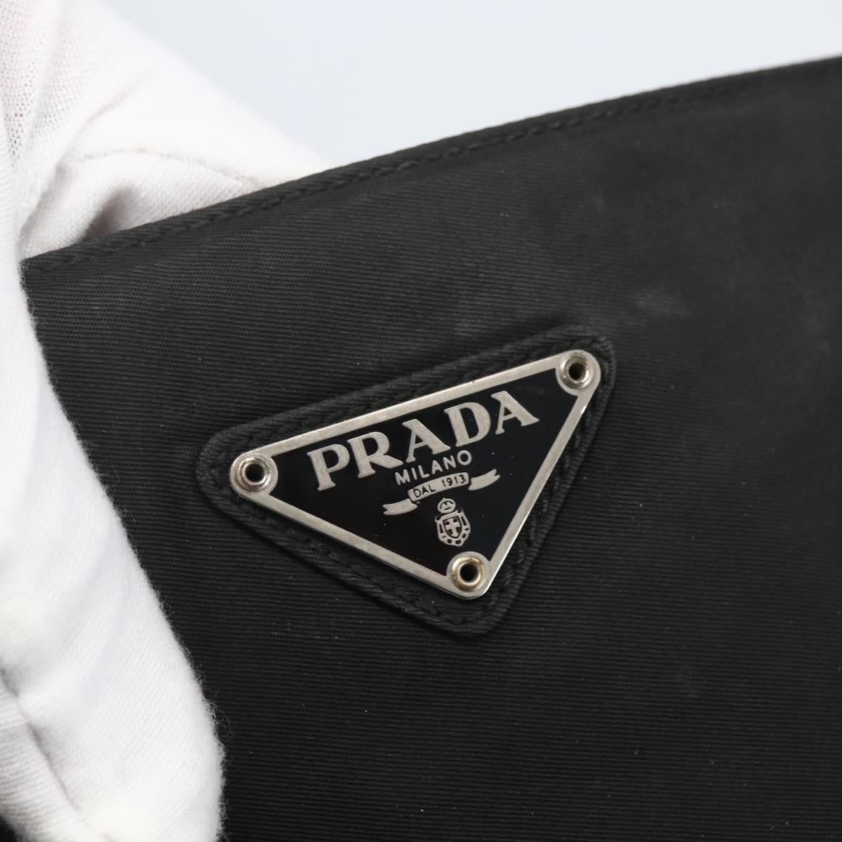 PRADA Tote Bag Nylon Black Silver Auth 164788