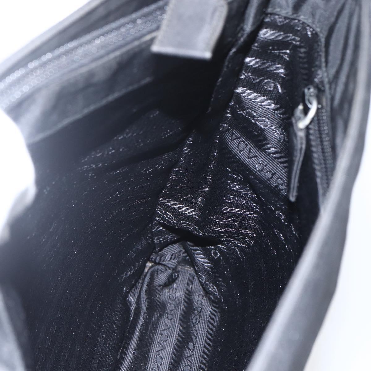 PRADA Tote Bag Nylon Black Silver Auth 164788