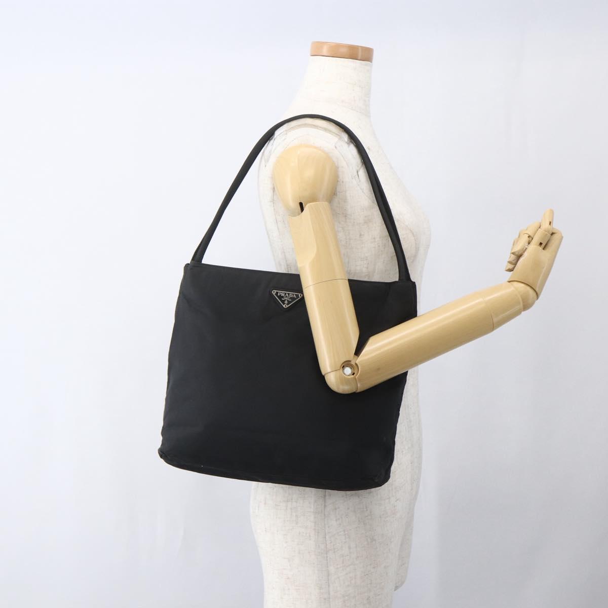 PRADA Tote Bag Nylon Black Silver Auth 164788