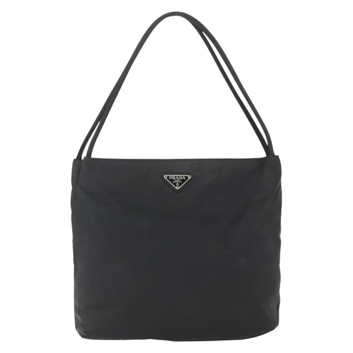 PRADA Tote Bag Nylon Black Silver Auth 164788