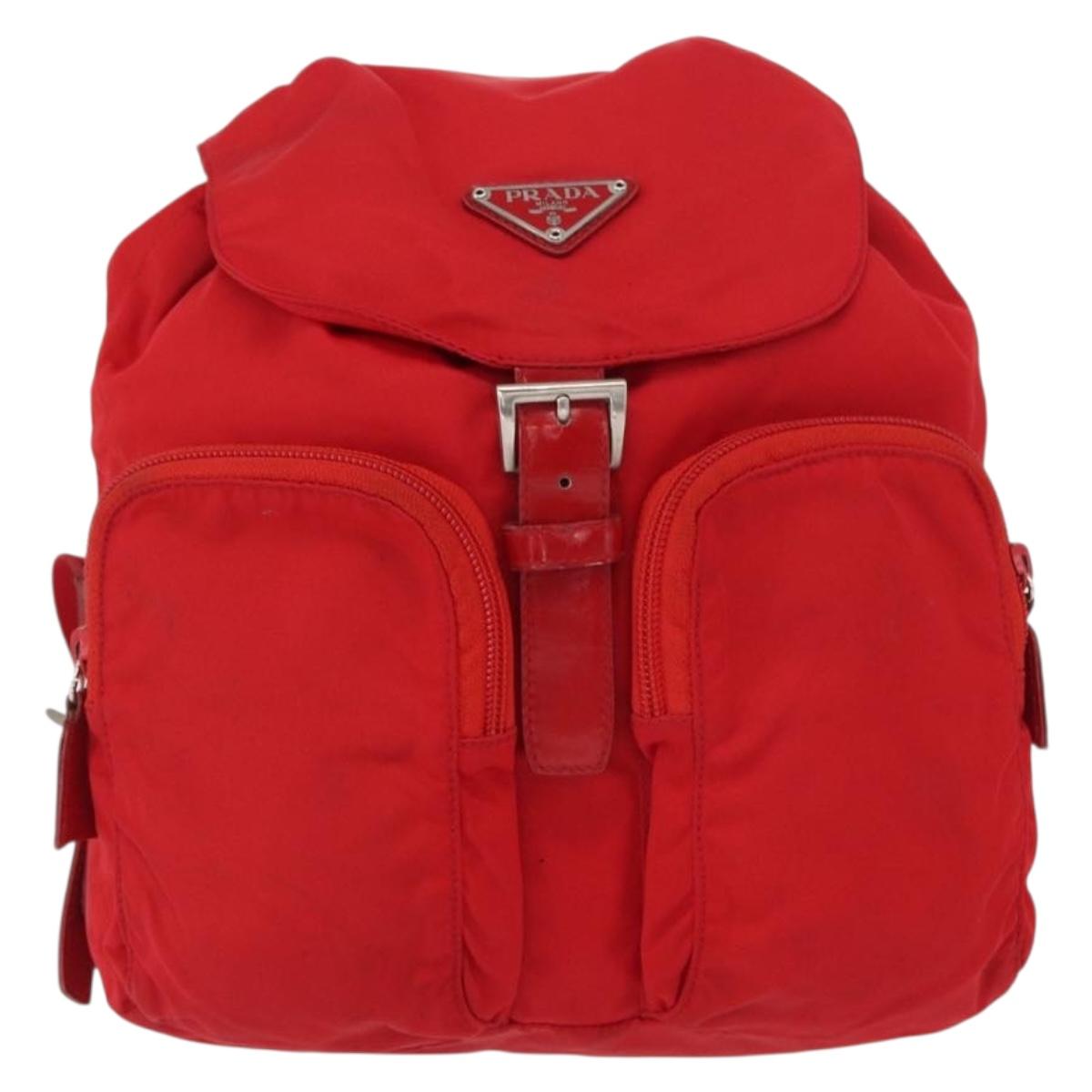 PRADA Backpack Nylon Red Silver Auth 164789
