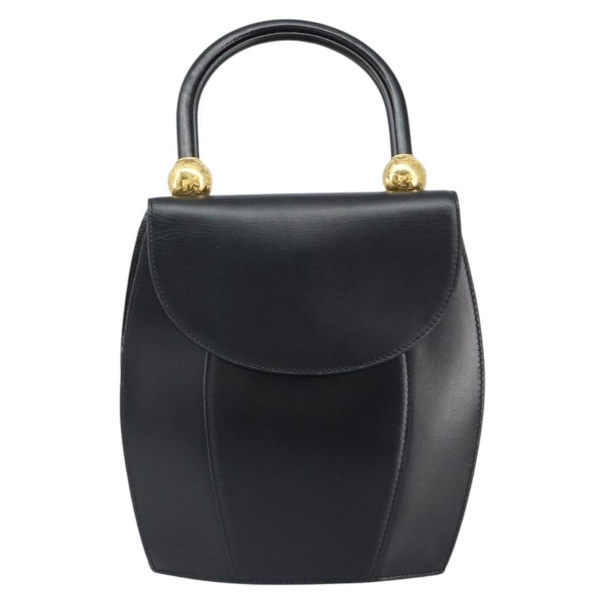 CELINE Hand Bag Leather Black Gold Auth 164791