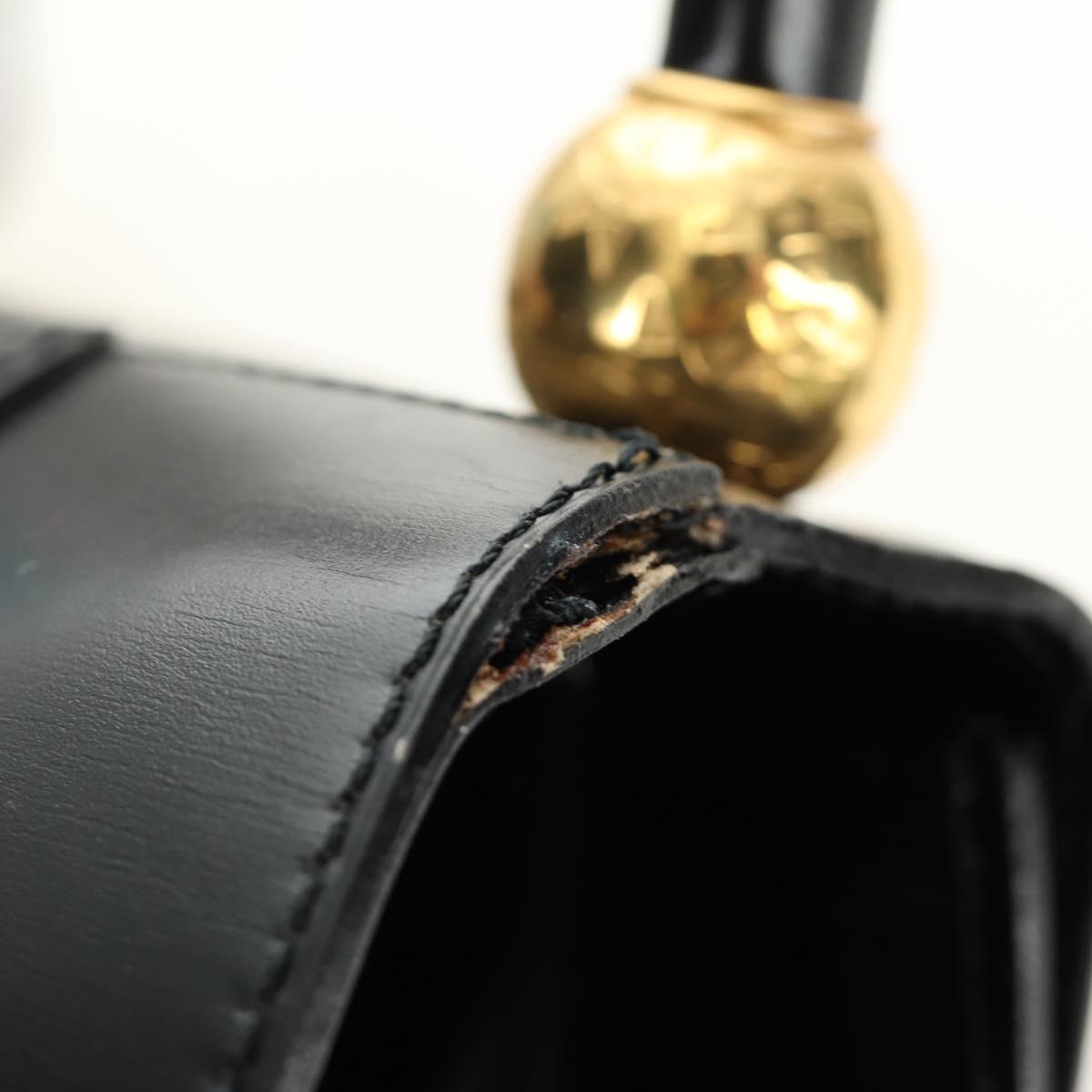 CELINE Hand Bag Leather Black Gold Auth 164791