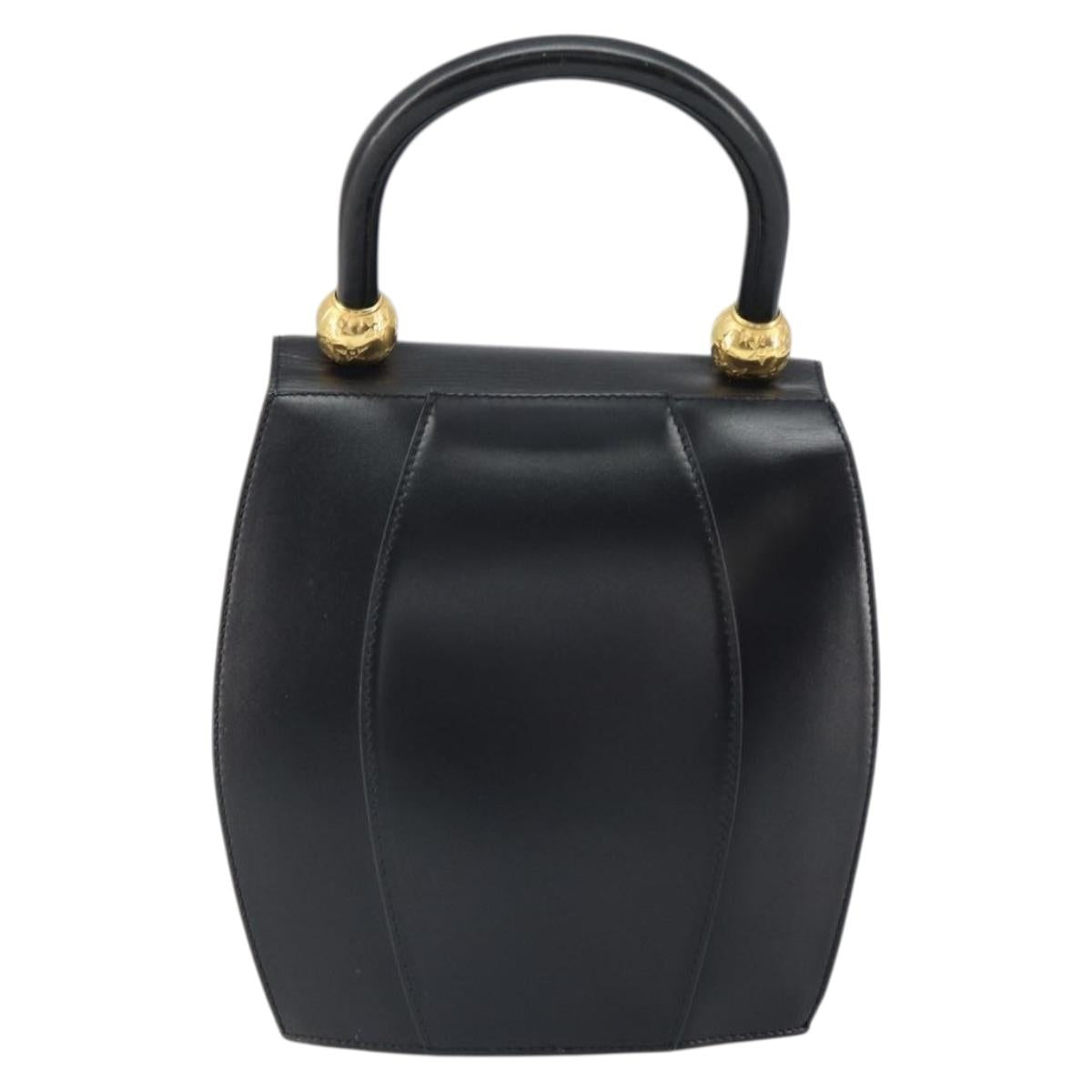 CELINE Hand Bag Leather Black Gold Auth 164791