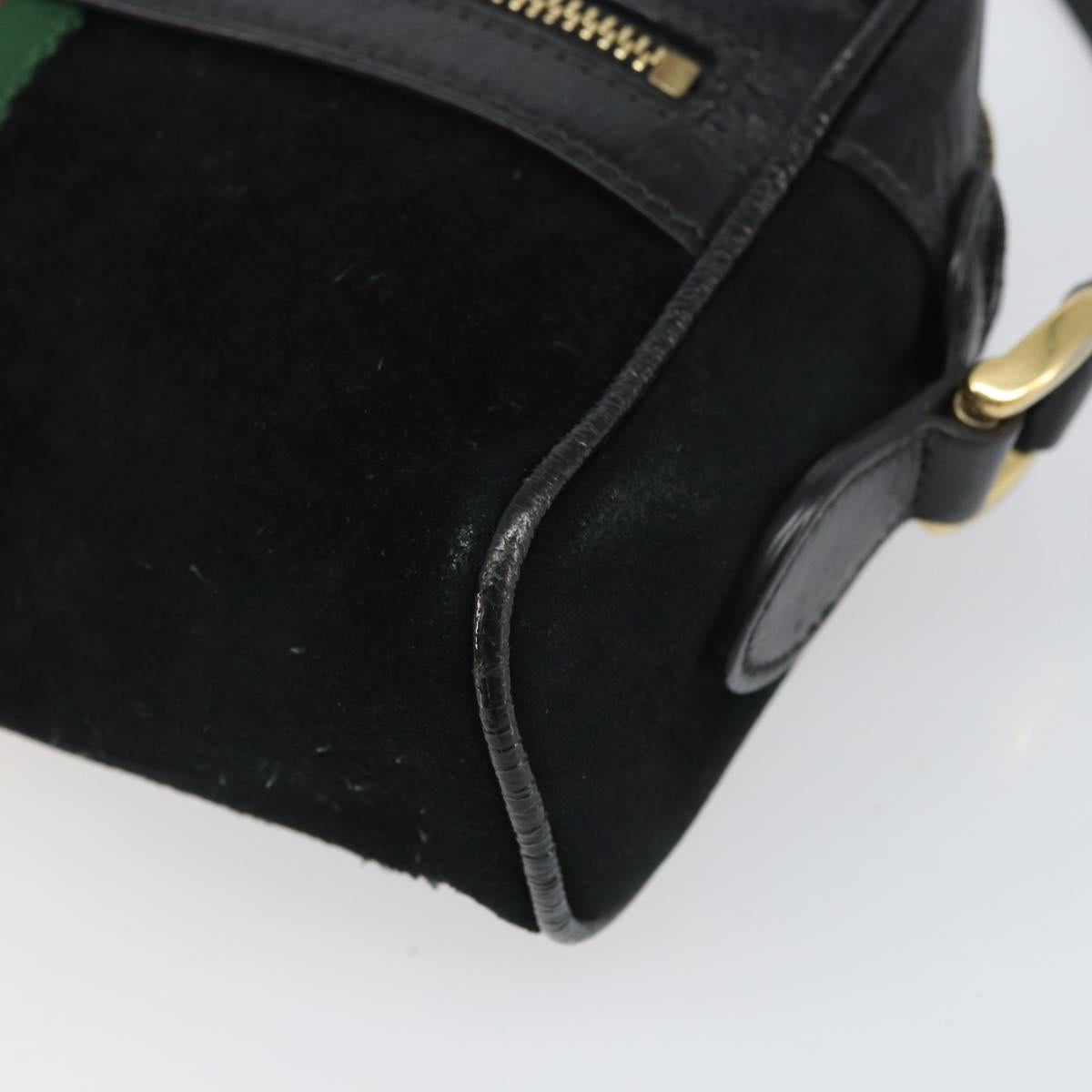 GUCCI GG Marmont Web Sherry Line Bag Suede Black Gold 517350 Auth 164792