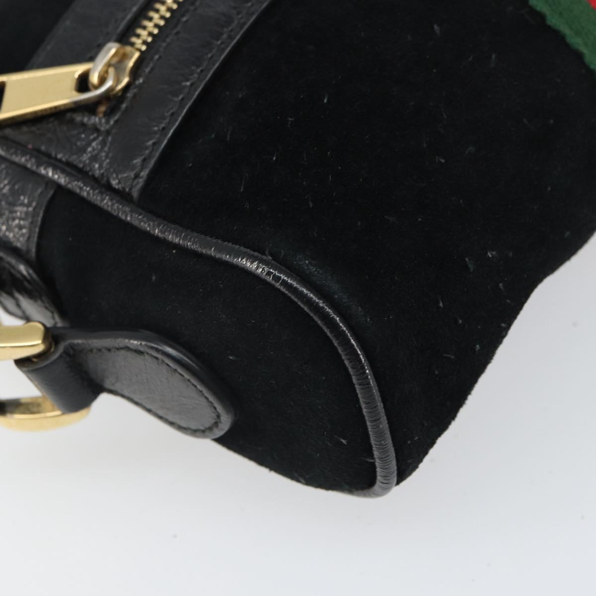 GUCCI GG Marmont Web Sherry Line Bag Suede Black Gold 517350 Auth 164792