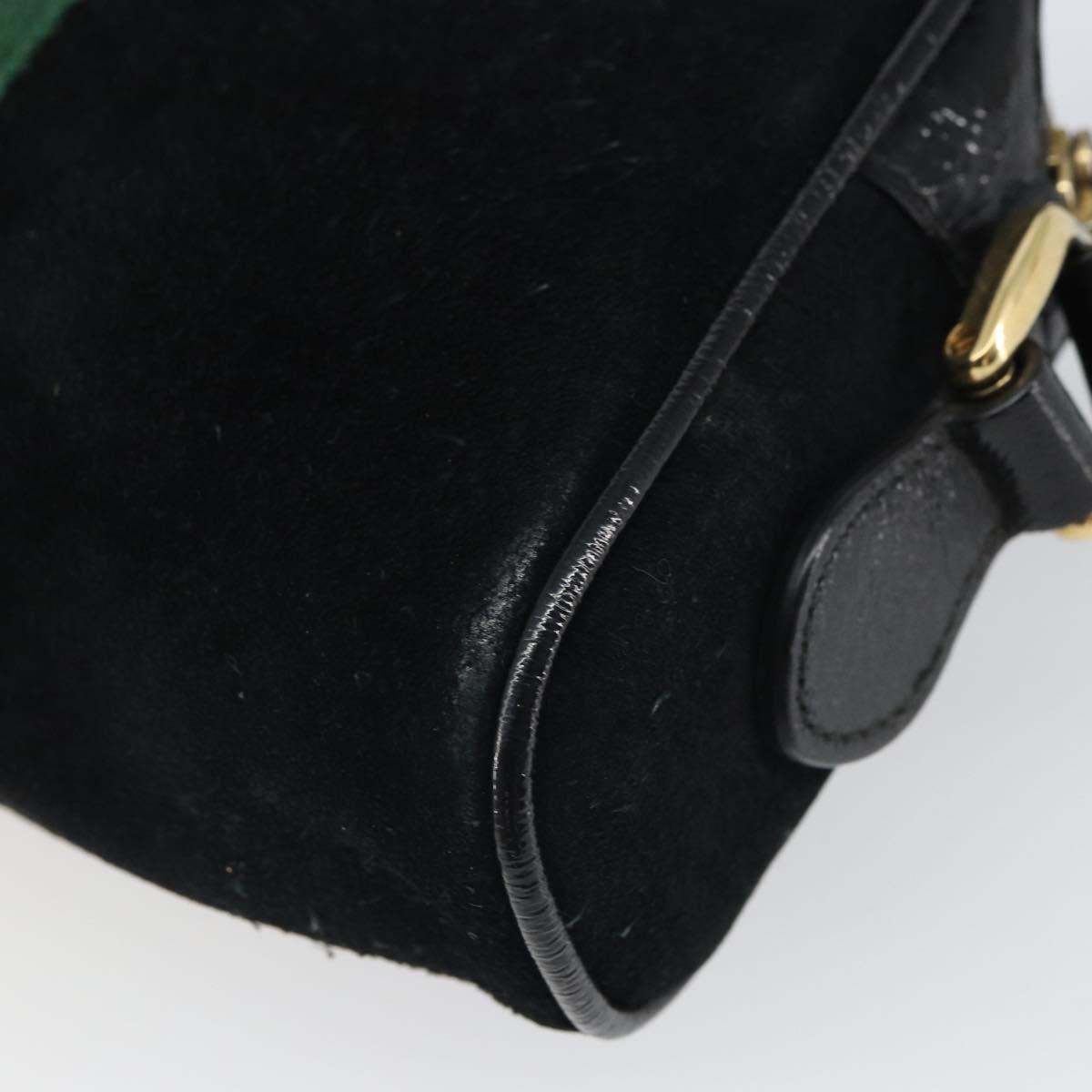 GUCCI GG Marmont Web Sherry Line Bag Suede Black Gold 517350 Auth 164792