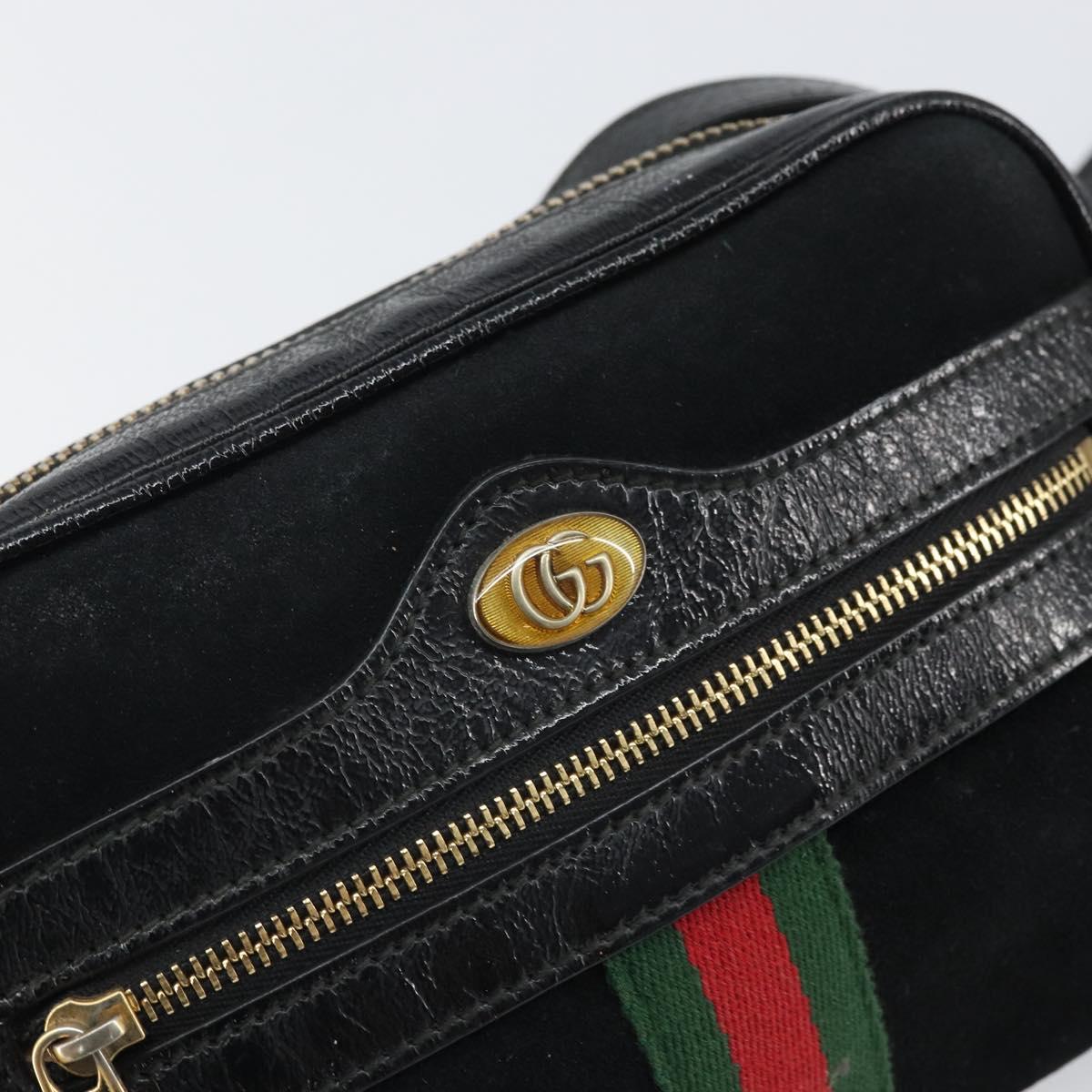 GUCCI GG Marmont Web Sherry Line Bag Suede Black Gold 517350 Auth 164792