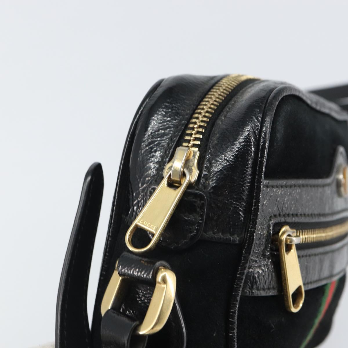 GUCCI GG Marmont Web Sherry Line Bag Suede Black Gold 517350 Auth 164792