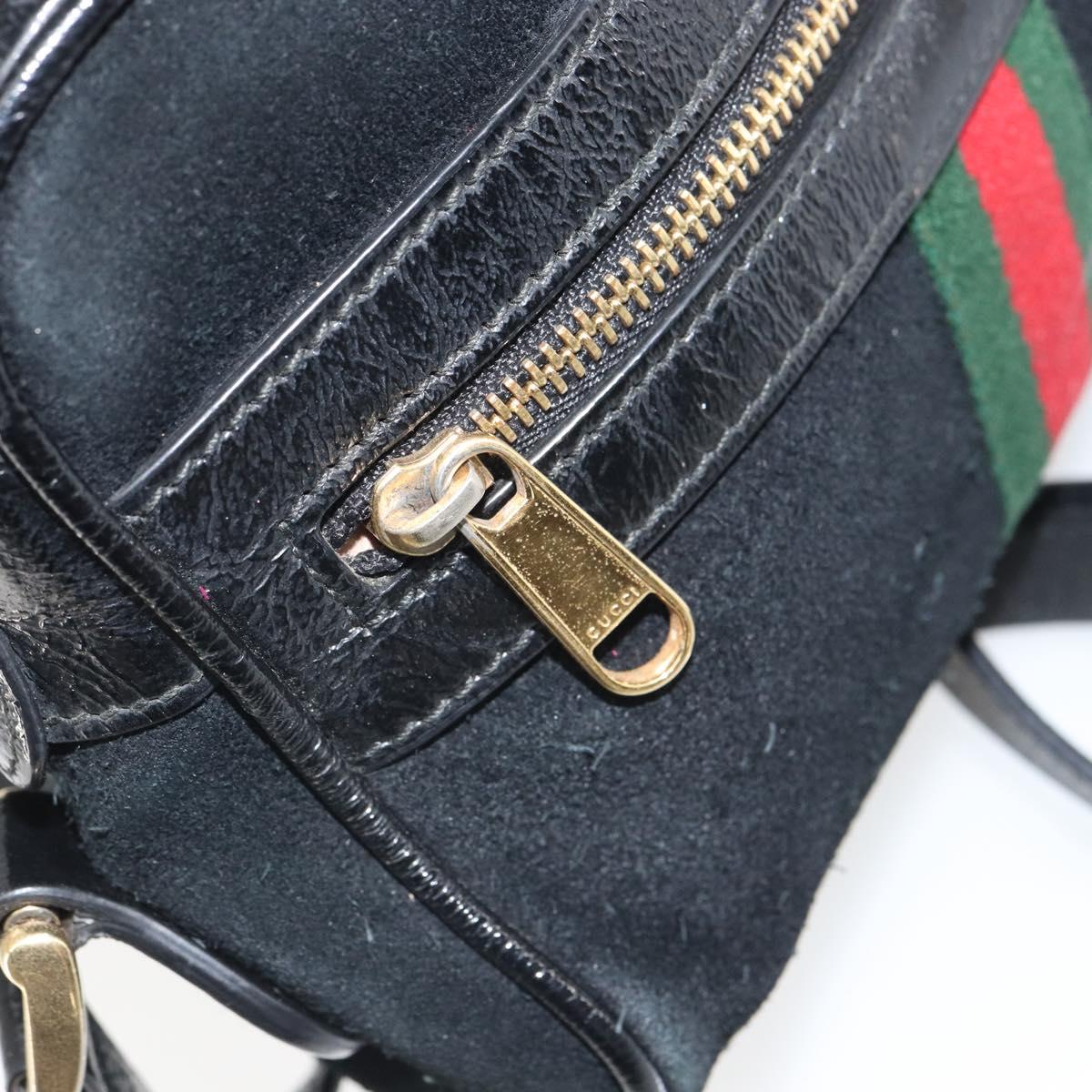 GUCCI GG Marmont Web Sherry Line Bag Suede Black Gold 517350 Auth 164792