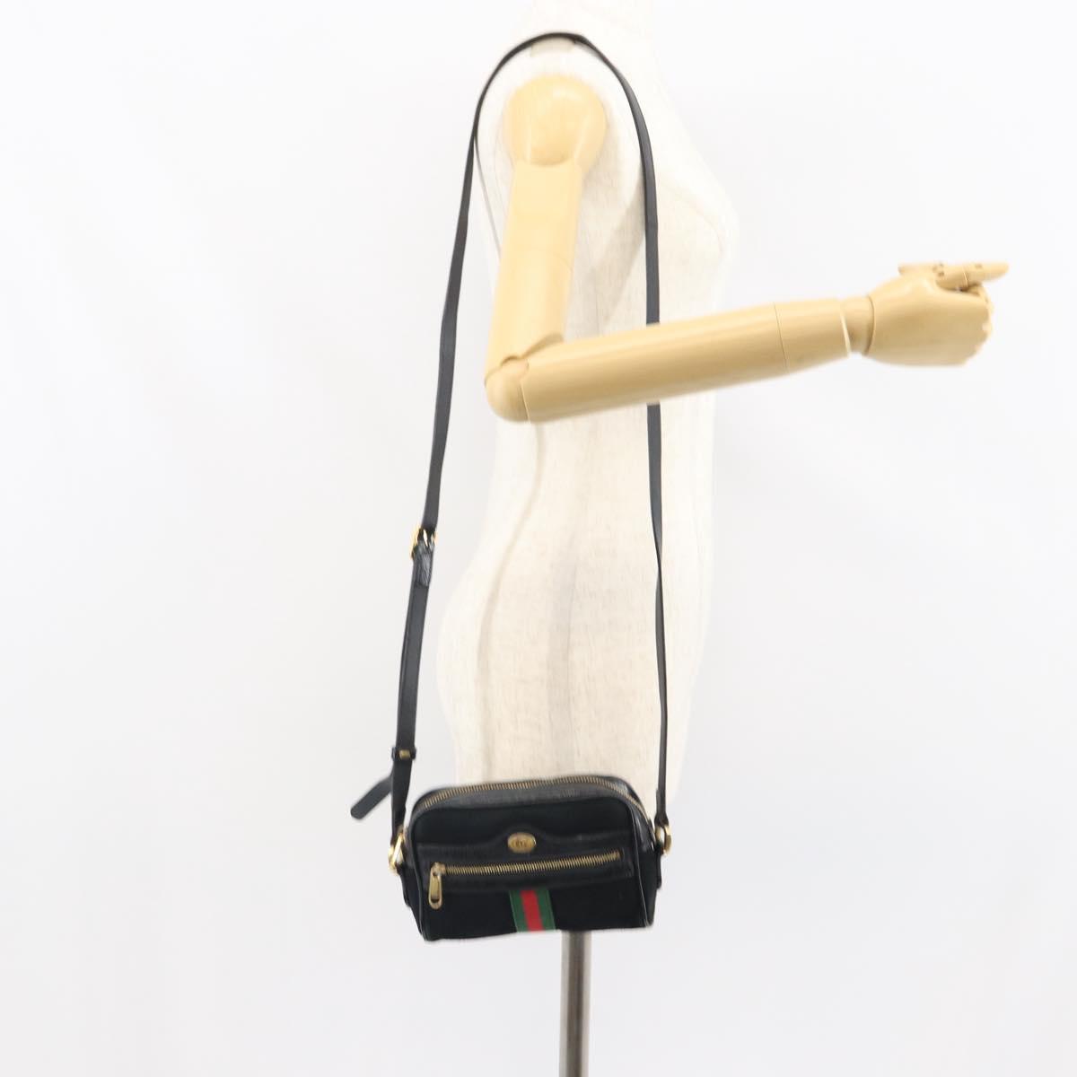 GUCCI GG Marmont Web Sherry Line Bag Suede Black Gold 517350 Auth 164792