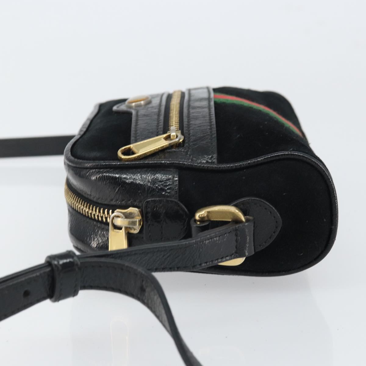 GUCCI GG Marmont Web Sherry Line Bag Suede Black Gold 517350 Auth 164792