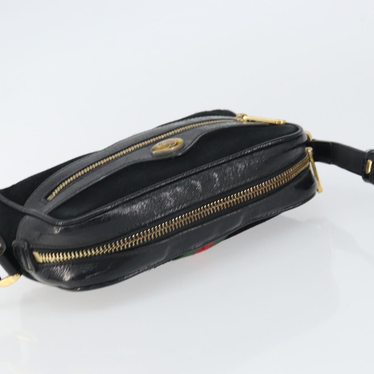 GUCCI GG Marmont Web Sherry Line Bag Suede Black Gold 517350 Auth 164792