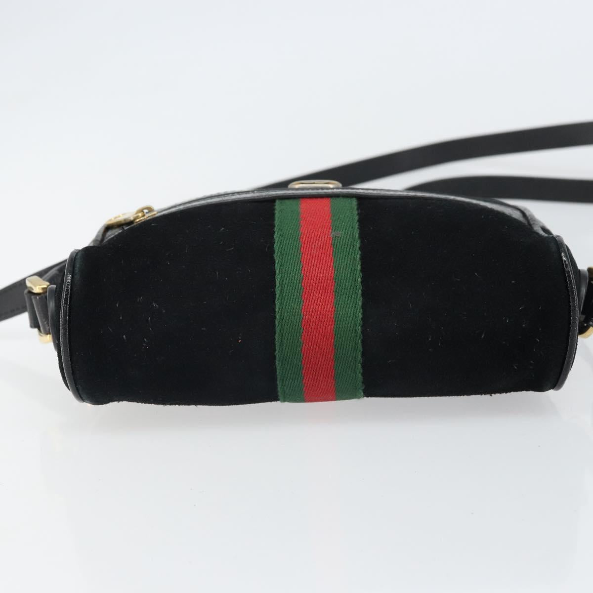 GUCCI GG Marmont Web Sherry Line Bag Suede Black Gold 517350 Auth 164792