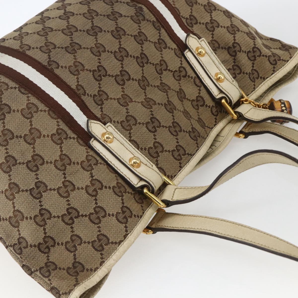 GUCCI GG Canvas Bamboo Hand Bag Beige Gold 137396 Auth 164794