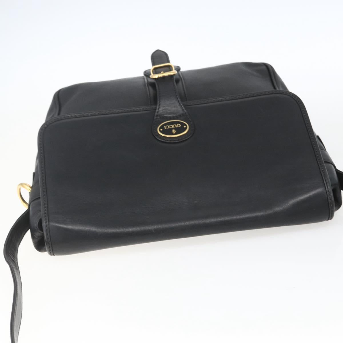 GUCCI Shoulder Bag Leather Black Gold 001 23 1098 Auth 164795