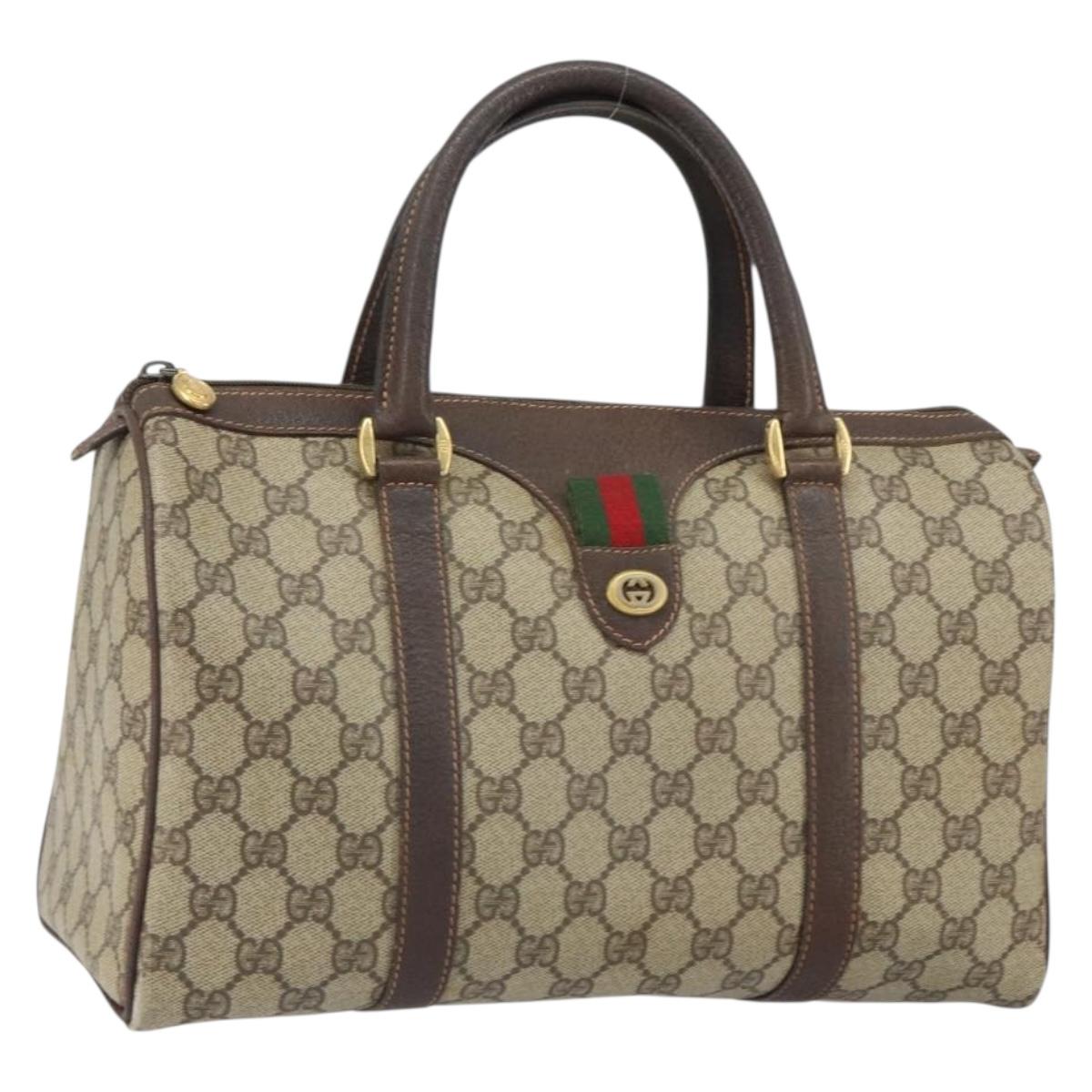 GUCCI GG Supreme Web Sherry Line Hand Bag PVC Beige Gold 40 02 007 Auth 164799
