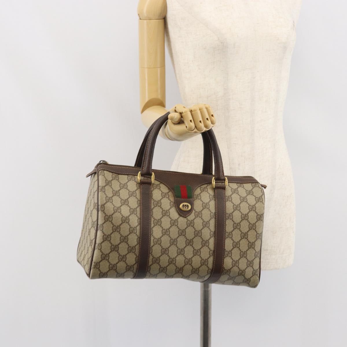 GUCCI GG Supreme Web Sherry Line Hand Bag PVC Beige Gold 40 02 007 Auth 164799