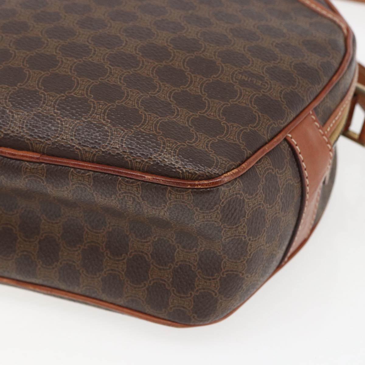 CELINE Macadam Canvas Shoulder Bag PVC Leather Brown Gold Auth 164800