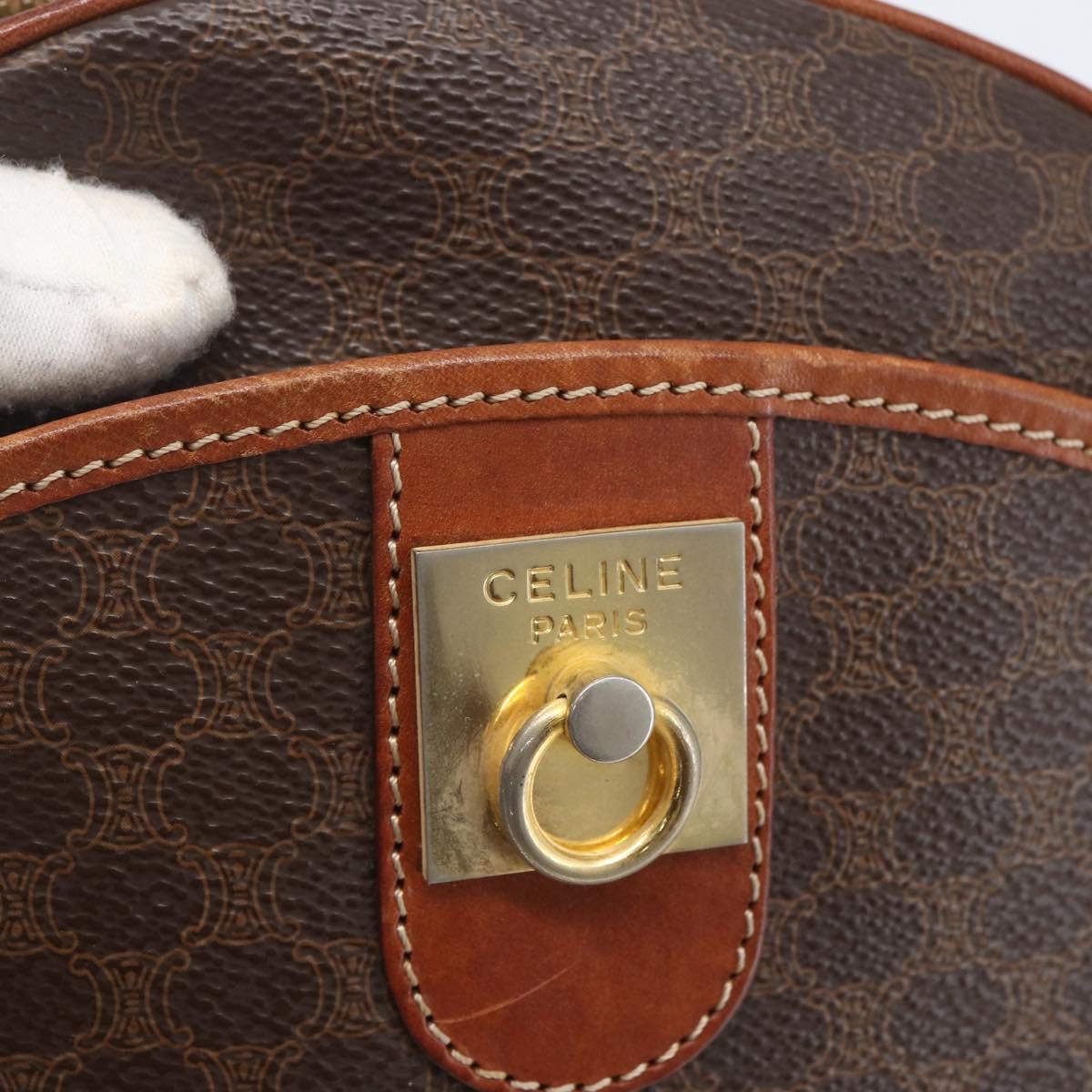 CELINE Macadam Canvas Shoulder Bag PVC Leather Brown Gold Auth 164800